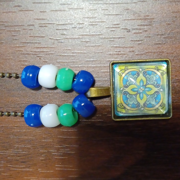 Domed Flowers Pendant & Bead Necklace 2